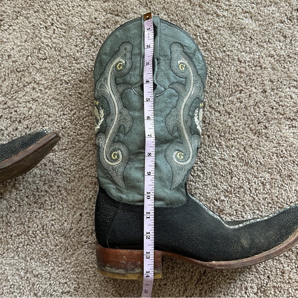 El General 1901 Exotic Stingray Leather Blue Black Embroidered Cowboy Boots 9.5 - Picture 10 of 12